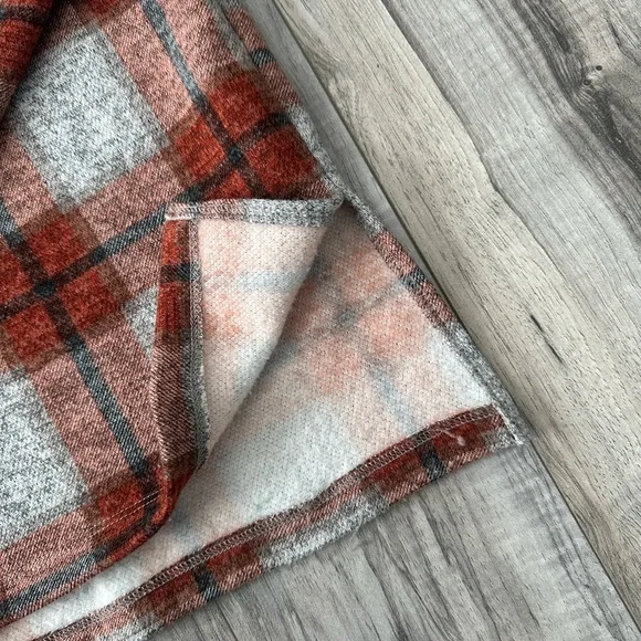 White Birch Plaid Cowl Neck Sweater Sweatshirt  Zip Detail Gray/OrangeSz L - Picture 3 of 7